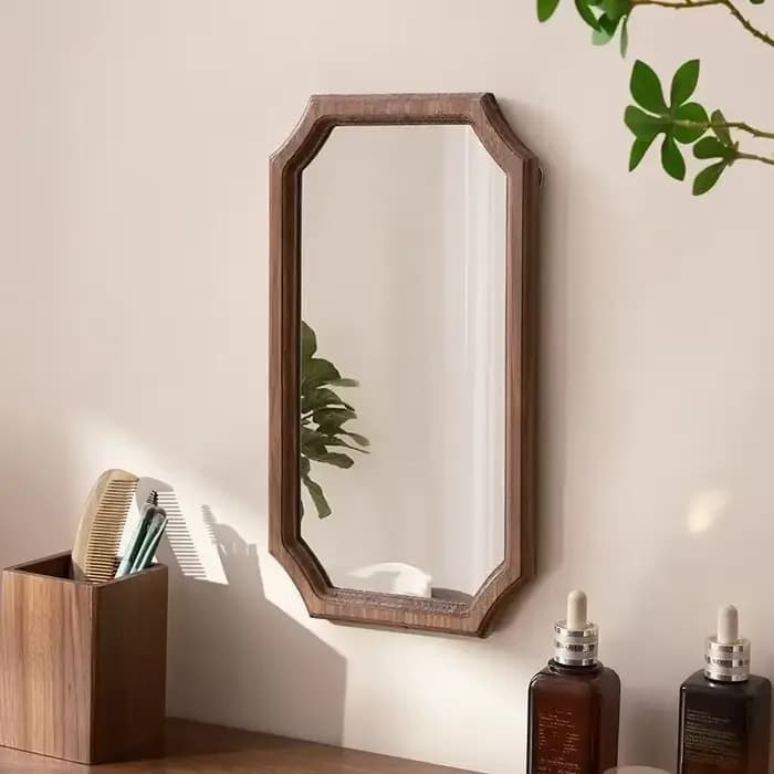 Miroir de maquillage rétro en bois massif