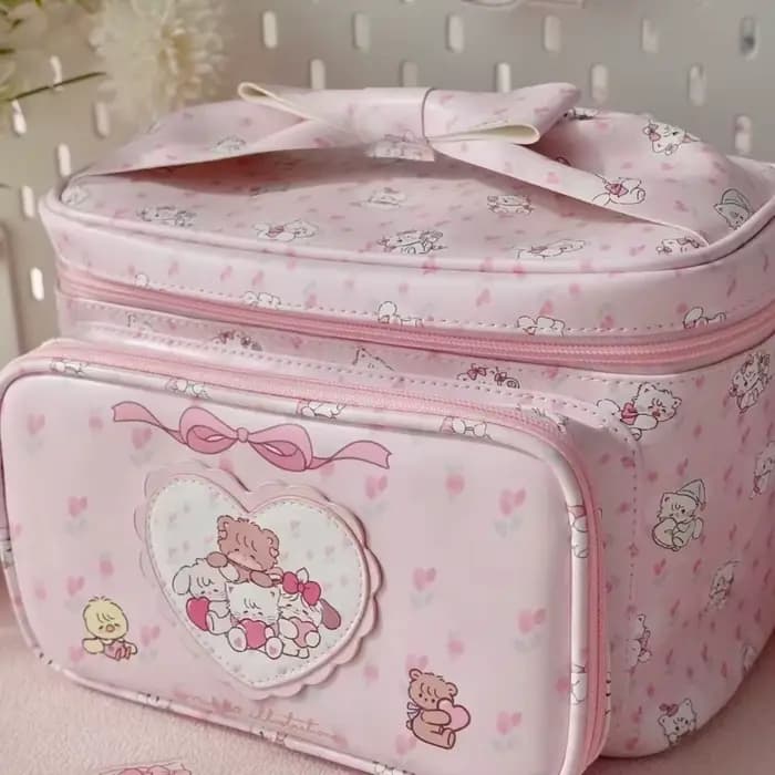 Kawaii Mikko Joint – sac à cosmétiques avec nœud Double couche