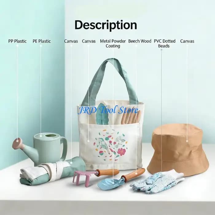 L’ensemble complet jardinage pour enfants A2UD comprend 9 articles essentiels avec des poignées ergonomiques pour les petites