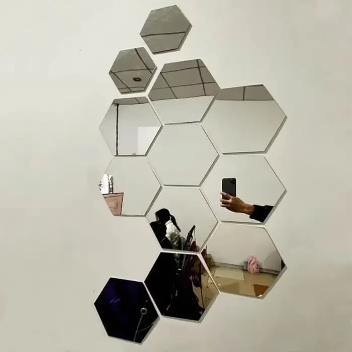 Autocollant mural miroir hexagonal en acrylique 3D