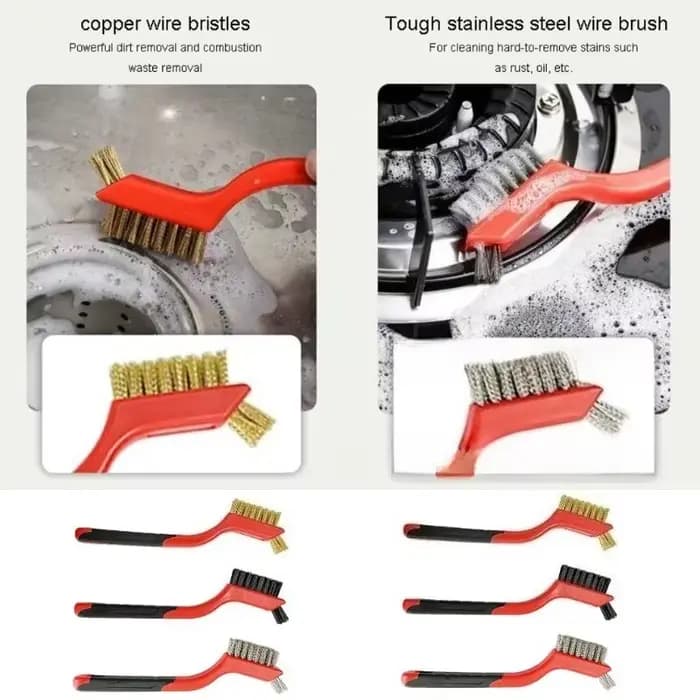 Jeu de brosses métalliques, poils en Nylon/laiton/acier inoxydable avec poignée incurvée pour la rouille, la saleté et la peinture, nettoyage en profondeur