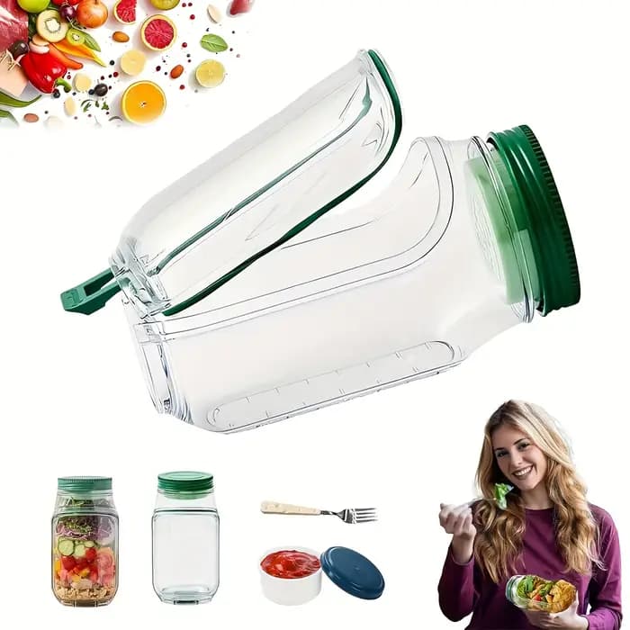 Conteneur à salade de haute qualité, durable avec couvercle à ouverture latérale et compartiment à condiments anti-fuite.