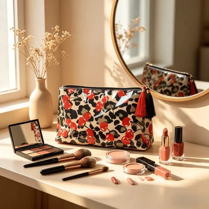Trousse de Toilette Rayée Grande Capacité pour Femme