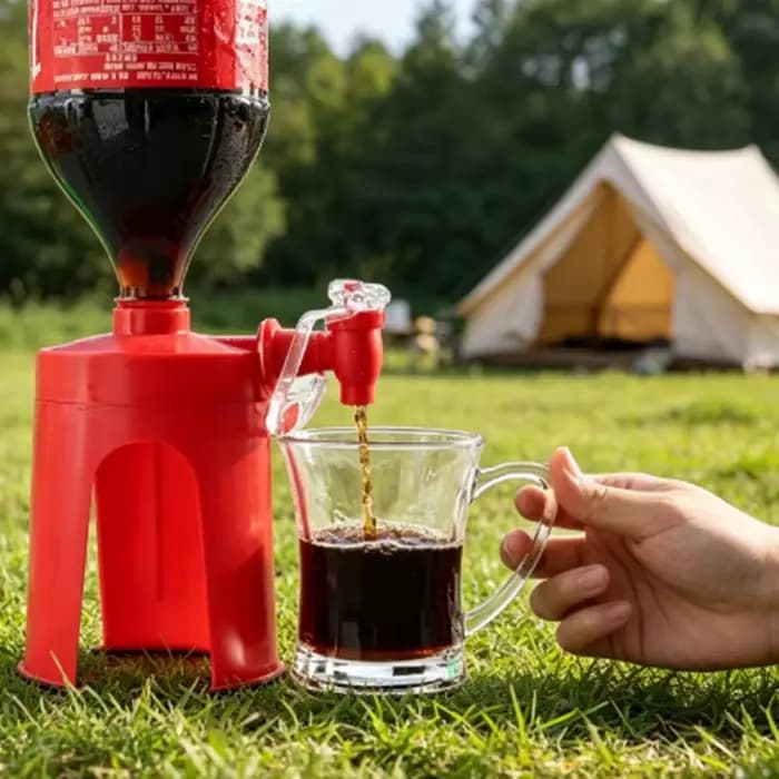 Distributeur d'eau inversé créatif pour bouteille de cola, à pression manuelle, pour camping en plein air, barbecue, machine à boissons domestique