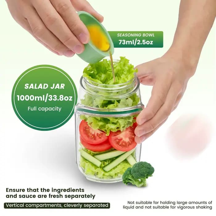 Boîte à salade en plastique anti-fuite avec couvercle à ouverture latérale, compartimentée, portable, pour petit-déjeuner, fruits, pique-nique
