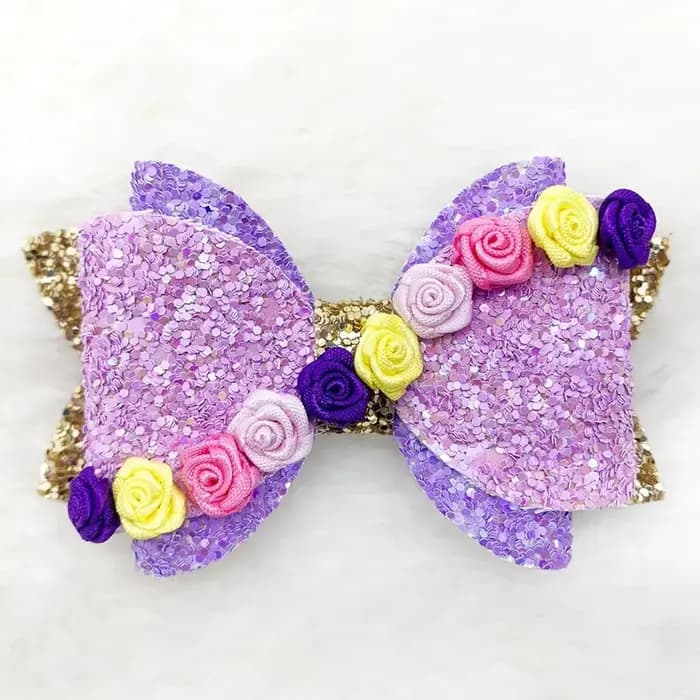1 pièce Accessoires capillaires Disney Raiponce pour filles, pince à cheveux oreilles de caméléon et tournesol, bandeaux Tangled pour femmes, coiffes à nœuds à paillettes pour enfants