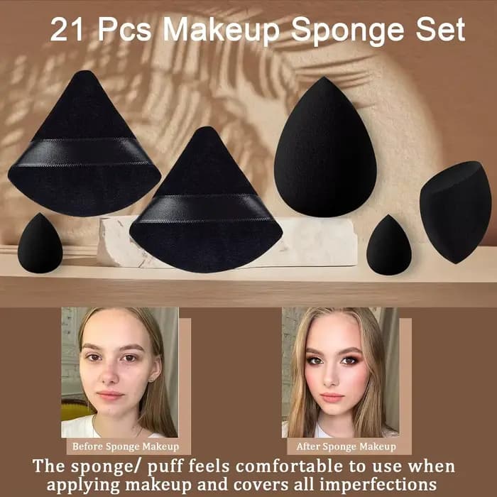 Lot de 21 éponges de maquillage noires