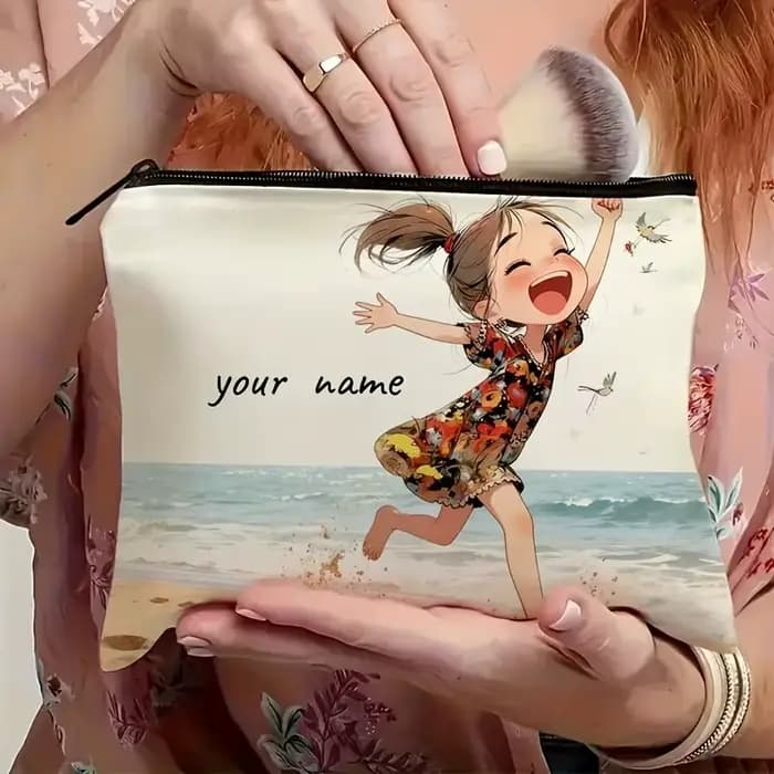 Nom/Message personnalisé - Trousse de maquillage vintage à motif mignon - Sac à main