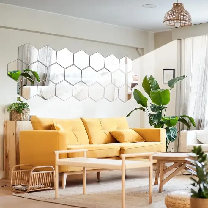 Autocollant mural miroir hexagonal en acrylique 3D