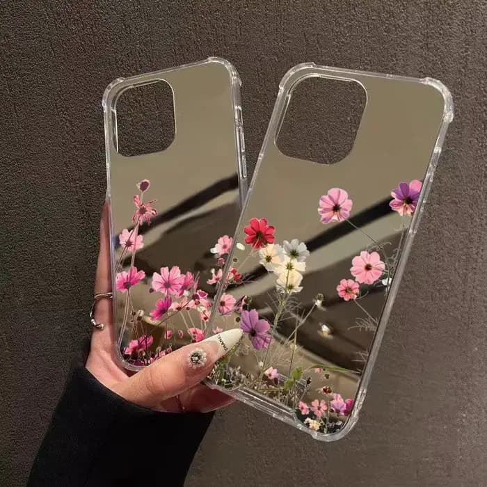 Coque de téléphone miroir à fleurs mignon, étui souple antichoc pour iPhone 16 17 Pro Max 15 14 13 12 11 Pro XS X XR 7 8 Plus