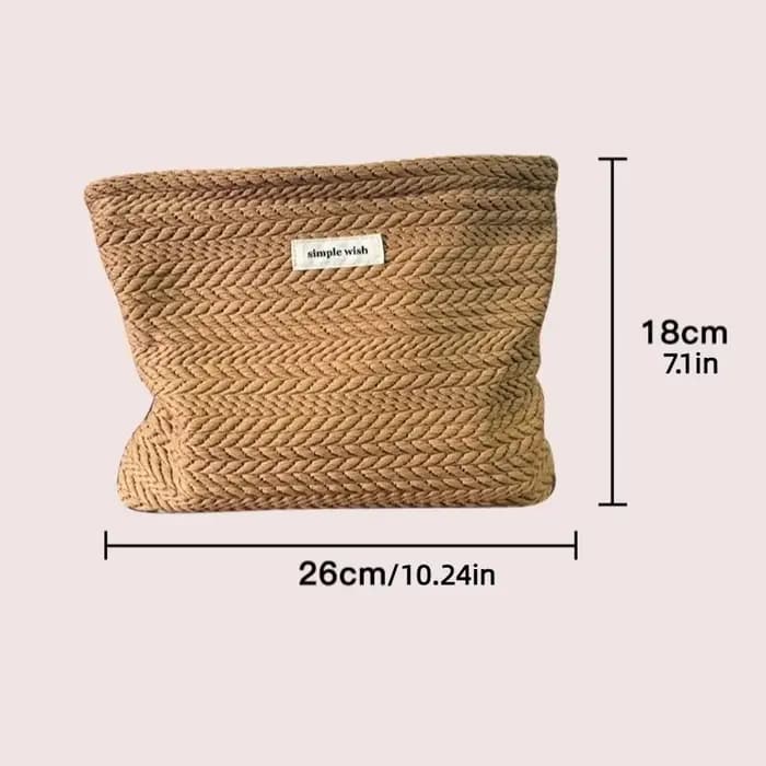 Trousse de maquillage en tissu tissé pour femmes, couleur unie, pochette à cosmétiques de grande capacité, petit organisateur, trousse de beauté à fermeture éclair pour l'extérieur