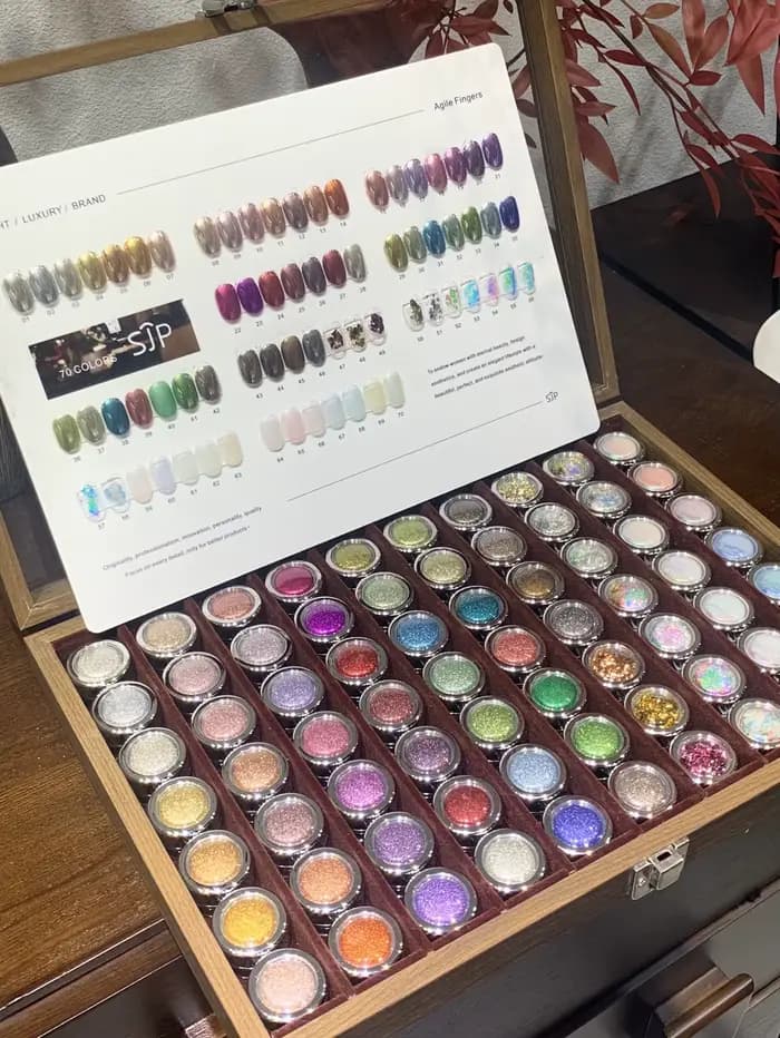 70 couleurs de poudre de miroir magique de vernis à ongles haut de gamme, poudre de vernis à ongles opale, rose clair de lune, avec échantillons de couleurs et verre st