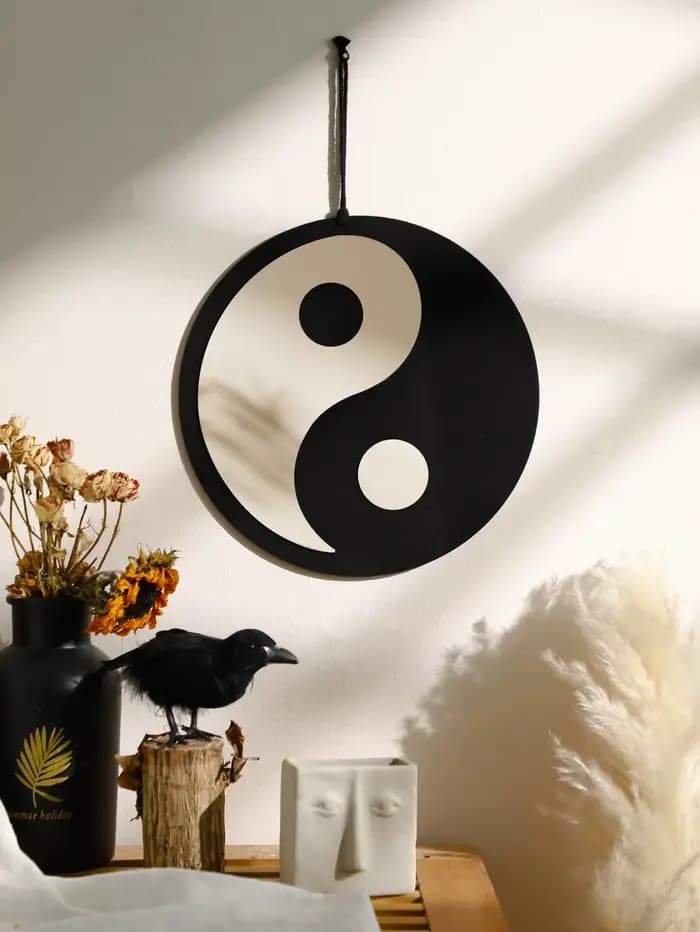 Miroir en bois décor à la maison Boho miroirs muraux pour salon chambre Tai Chi Yin Yang