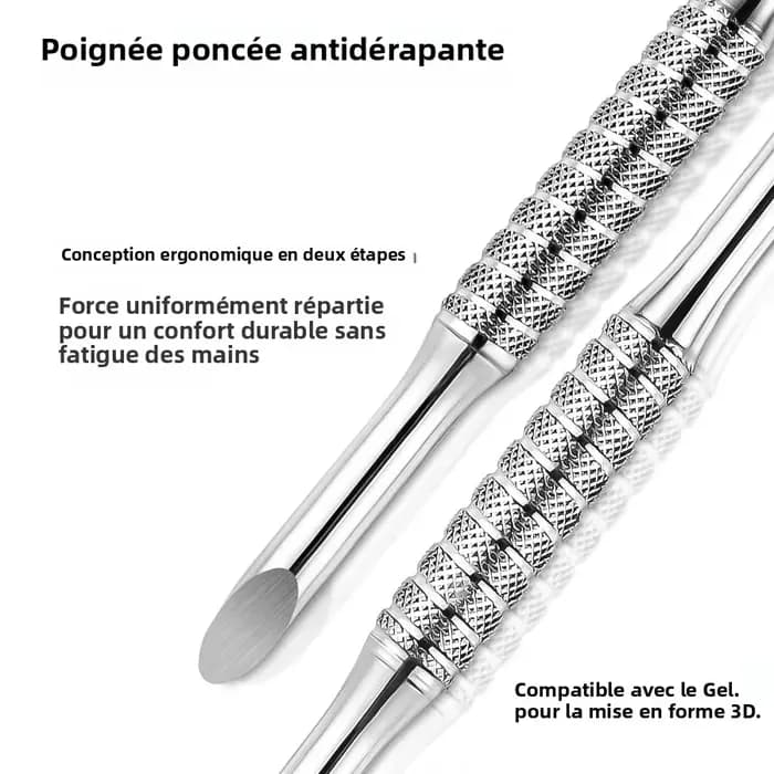 Poussoir à cuticules à sabot coudé à Double tête