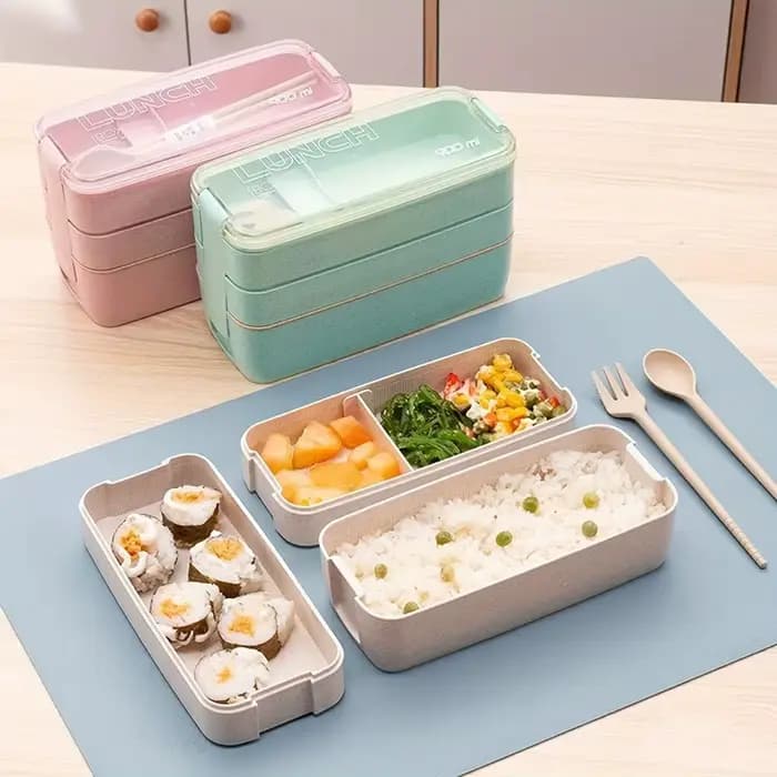 Boîte à bento portable pour adultes et enfants, boîte à lunch à 3 couches, britware de stockage des aliments, accessoires de cuisine pour la maison en plein air