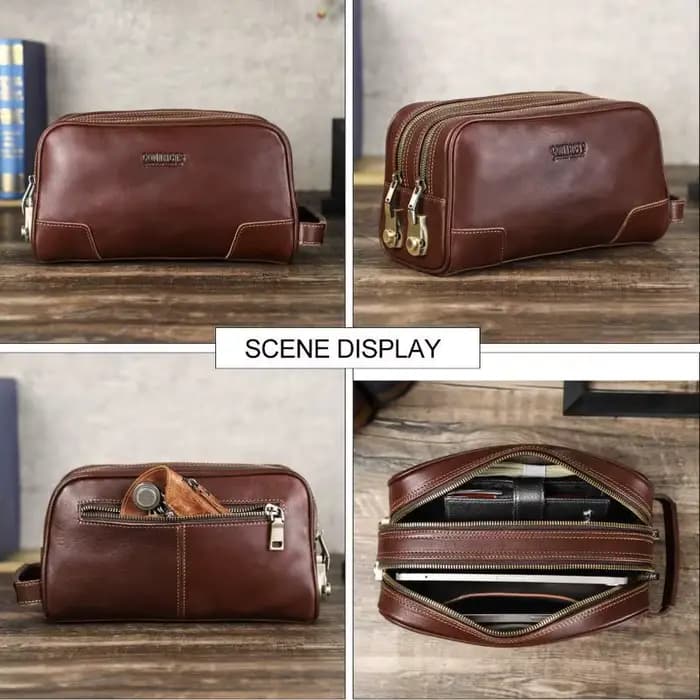 Sac de toilette pour homme en cuir véritable avec serrure à combinaison, grande capacité, sac de voyage pour les voyages d'affaires et le rangement quotidien
