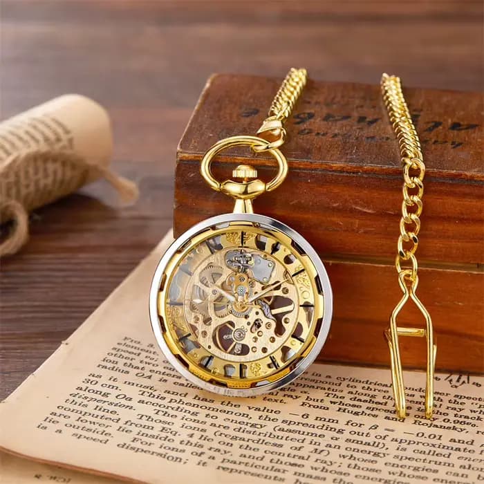 Montre de poche mécanique de luxe pour hommes, accessoires de loisirs de style collégial sans couvercle, ajouré, fête en or à la mode