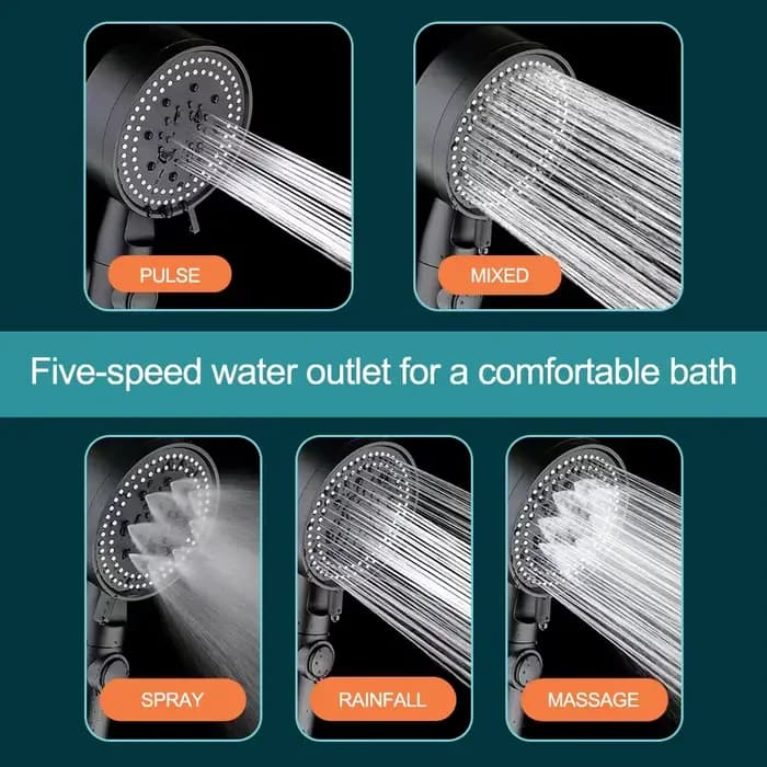 Pommeau de douche haute pression réglable, 5 Modes avec tuyau, économie d'eau, buse de pulvérisation d'arrêt à une touche, accessoires de salle de bain et de douche