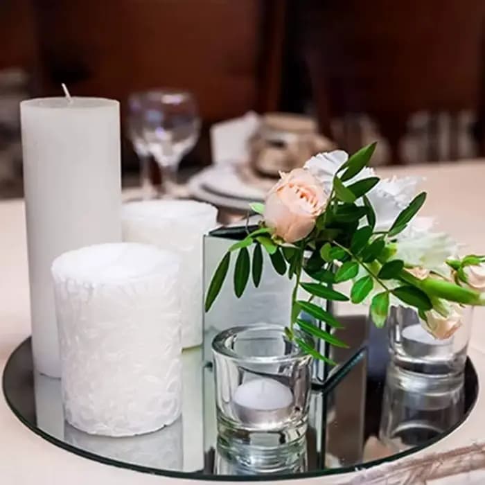 Plateau miroir rond de 20cm, pièce maîtresse de mariage, décoration de Table, bougies, Bouquets de fleurs, assiettes, fournitures de fête de noël, décoration de maison
