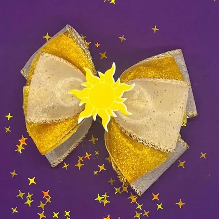 1 pièce Accessoires capillaires Disney Raiponce pour filles, pince à cheveux oreilles de caméléon et tournesol, bandeaux Tangled pour femmes, coiffes à nœuds à paillettes pour enfants