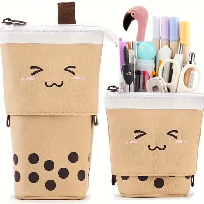 1 trousse à crayons de grande capacité avec motif visage souriant - Polyester durable