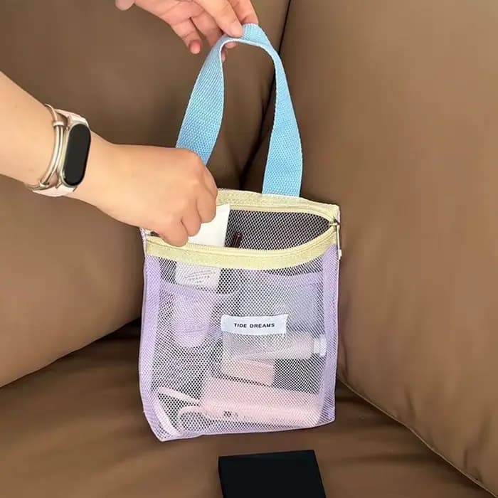 Sac de toilette portable en maille transparente