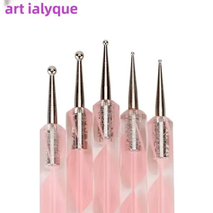 5 pièces 2 voies Nail Art acrylique Silicone pointe fleur stylo à ongles en acier inoxydable outils de pointage marbré