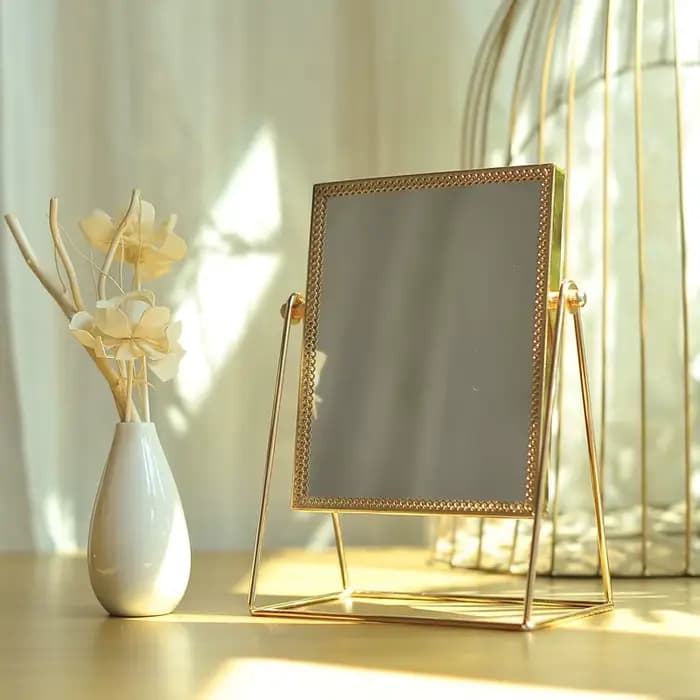 Miroir de maquillage rétro léger de luxe européen en métal doré