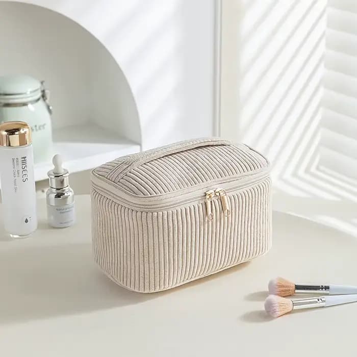 Trousse de maquillage en velours côtelé