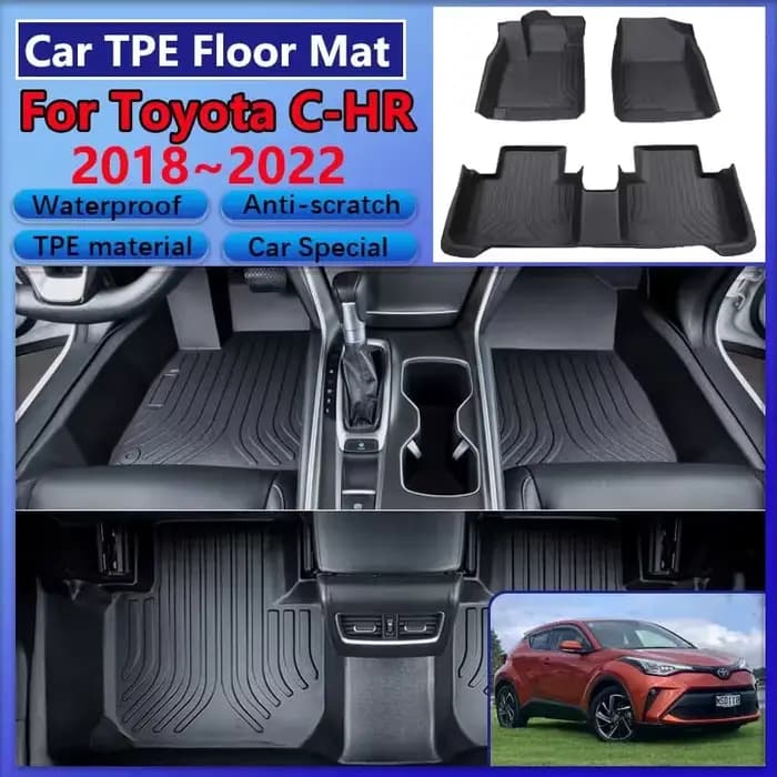 Pour Toyota C-HR 2022 Accessoires 2018 ~ 2021 AX10 AX50 Tapis De Sol De Voiture D343-Tapis De Boue Résistant TPE Complet Coussinets De Pied Coussin En Cuir