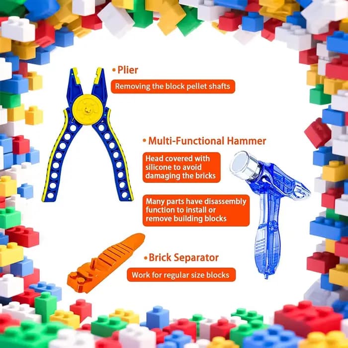 Kit d'outils pour blocs de construction, séparateur de briques, ensemble d'outils pour mini blocs, marteau multifonctionnel, pinces, paquet d'assortiment de tiges d'essieu