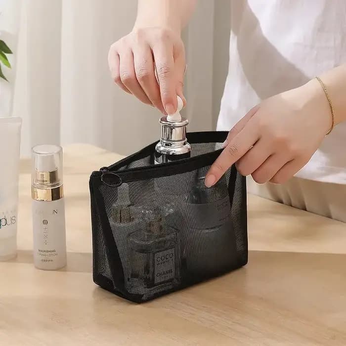 Trousses de toilette en maille noire pour femmes