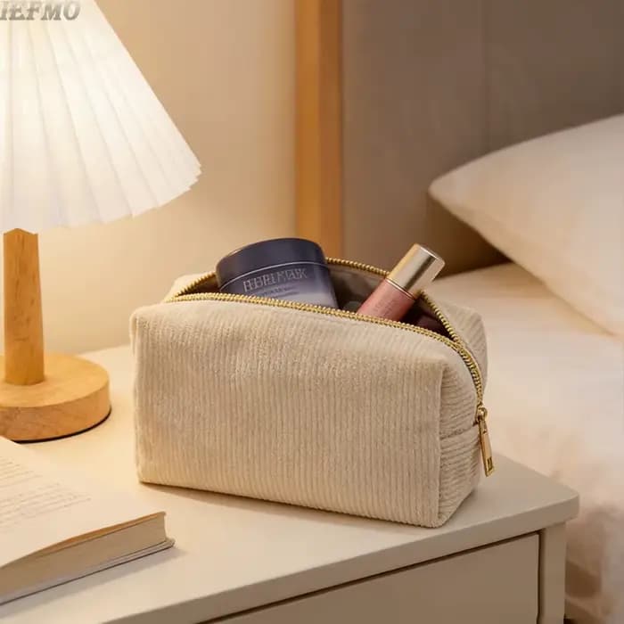 Trousse de Toilette de Voyage Portable en Velours Côtelé
