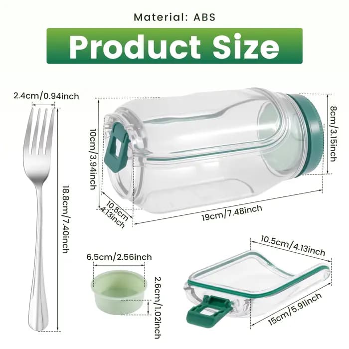 Boîte à salade en plastique anti-fuite avec couvercle à ouverture latérale, compartimentée, portable, pour petit-déjeuner, fruits, pique-nique