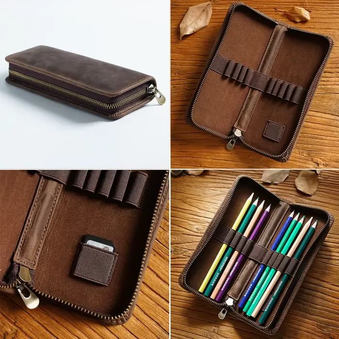 Trousse à crayons multifonctionnelle en cuir