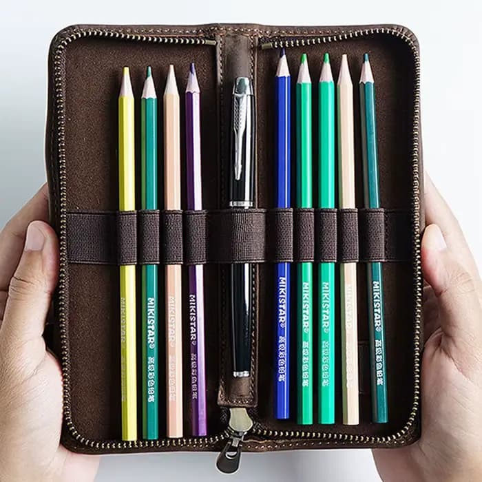 Trousse à crayons multifonctionnelle en cuir