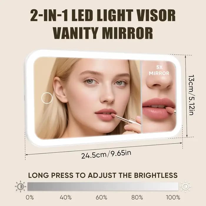 Miroir de maquillage de vanité de voiture avec lumières, miroir cosmétique LED à commande tactile à intensité variable avec grossissement 5X, 3 modes d'éclairage d'apparence