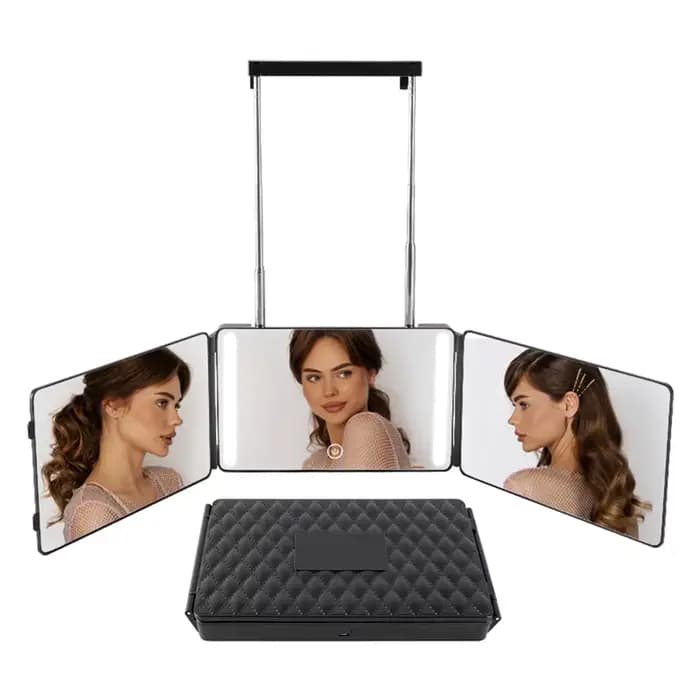 Miroir de coiffure 3 voies 360° avec lumières LED/sans lumière