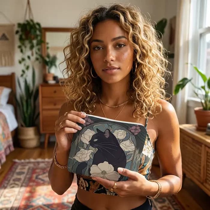 Sac de rangement pour serviettes hygiéniques imprimées à motif de chat