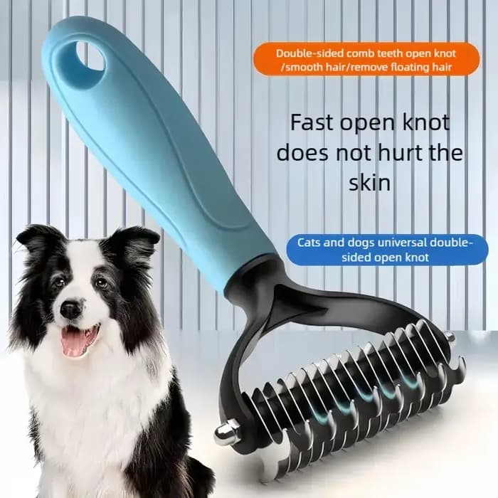 Brosse de toilettage double face pour animaux de compagnie - Outil de démêlage et de réduction des poils morts - Peigne pour chien en acier inoxydable avec des résultats efficaces