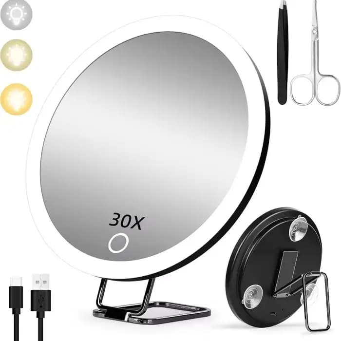 Miroir grossissant portable avec lumière