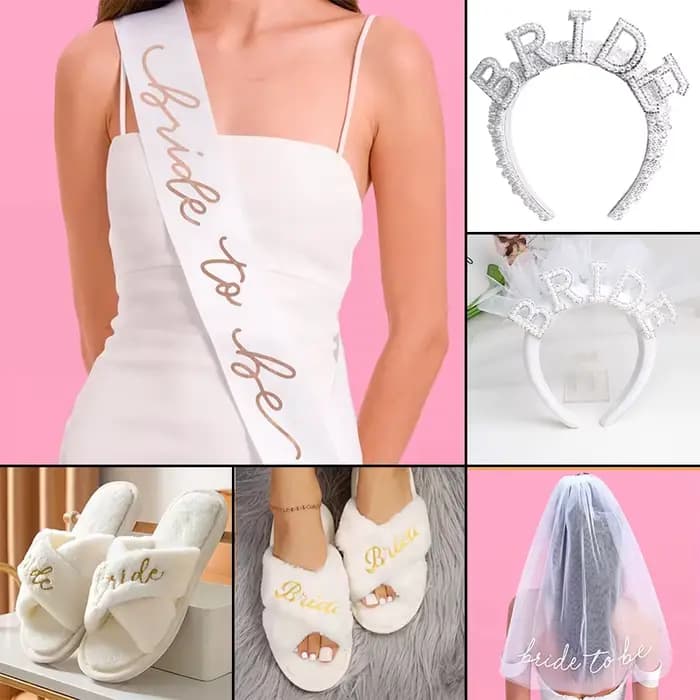 Ensemble de décoration pour fête de future mariée, couronne de perles blanches, écharpe en satin, voile de mariée, accessoires pour fête de mariage