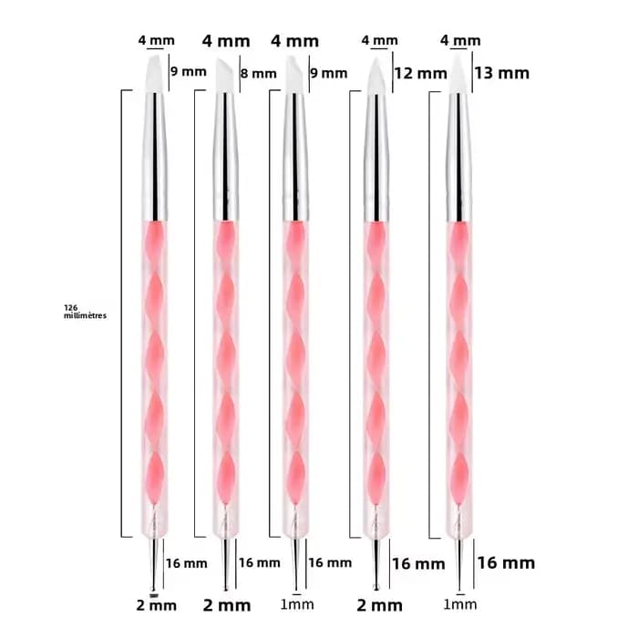 5 pièces 2 voies Nail Art acrylique Silicone pointe fleur stylo à ongles en acier inoxydable outils de pointage marbré