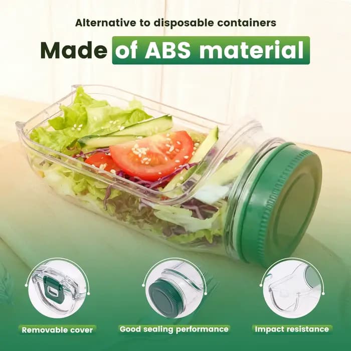 Boîte à salade en plastique anti-fuite avec couvercle à ouverture latérale, compartimentée, portable, pour petit-déjeuner, fruits, pique-nique