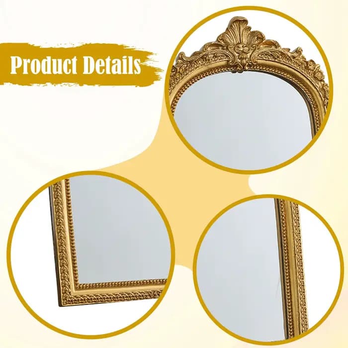 Miroir de maquillage arqué élégant avec cadre en résine dorée