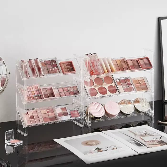 Présentoir de cosmétiques en acrylique à 3 niveaux, plateau de fard à paupières polyvalent, étagère de rangement pour Blush, jouets de bureau créatifs, organisateur d'articles divers