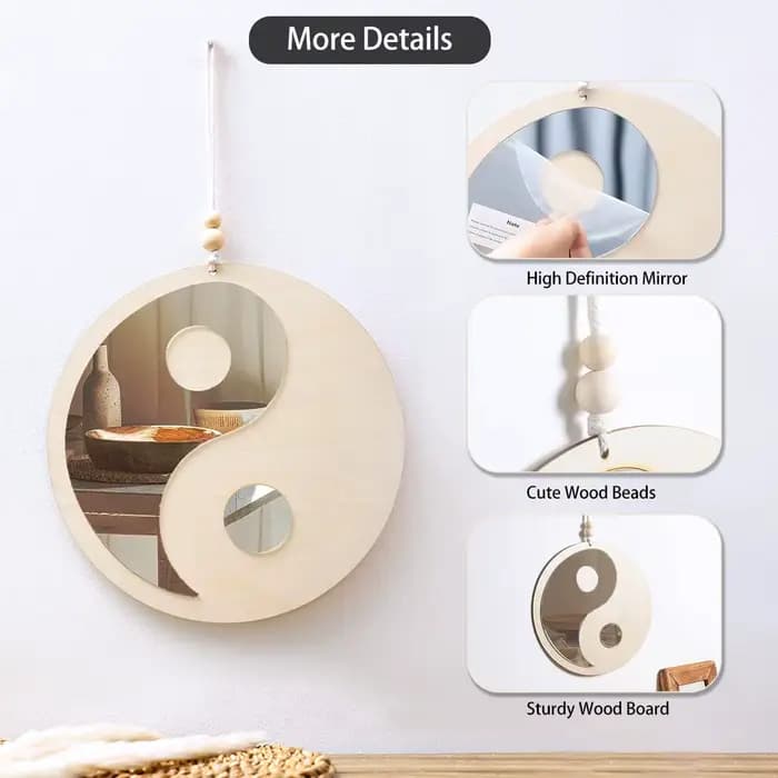 Miroir en bois décor à la maison Boho miroirs muraux pour salon chambre Tai Chi Yin Yang
