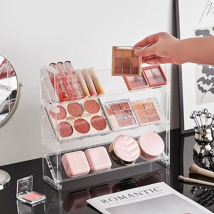 Présentoir de cosmétiques en acrylique à 3 niveaux, plateau de fard à paupières polyvalent, étagère de rangement pour Blush, jouets de bureau créatifs, organisateur d'articles divers