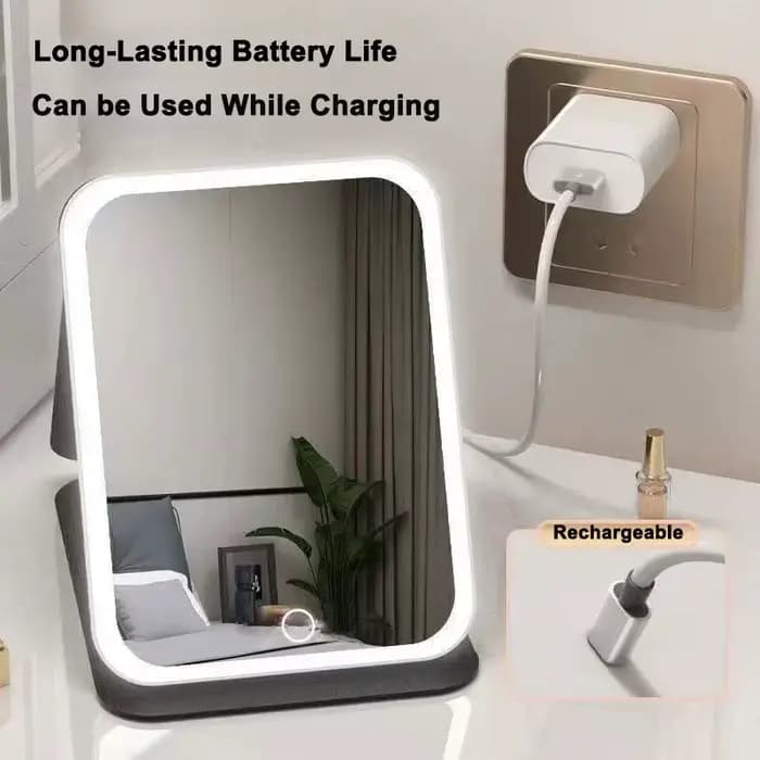 Miroir de maquillage LED avec revêtement en cuir
