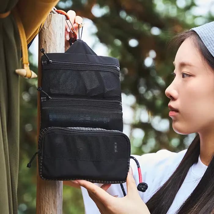 Trousse de Toilette de Voyage Portable, Sac de Rangement Étanche Suspendable pour la Randonnée et les Courts Voyages, Soins de la Peau
